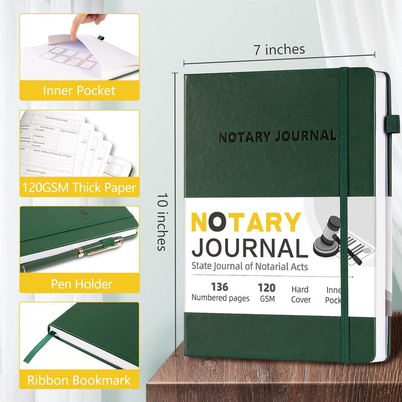 Homlive Notary Journal Log Book, 7”x10 Notary Book, Notary Log Books Notary Public Journal for Notarial Acts, Hardcover Notarial Journal, 120gsm Thick Paper, 136 Numbered Pages, Brown - Image 2